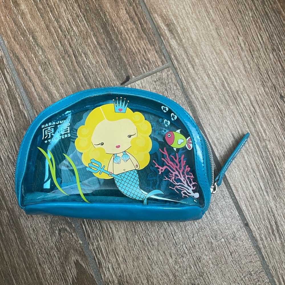 Harajuku Lovers Teal Mermaid Clear Cosmetic Bag with Yellow Accent